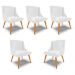 Kit 5 Cadeiras Decorativas Sala de Jantar Pés Palito de Madeira Firenze PU Branco Brilho/Natural G19 - Gran Belo