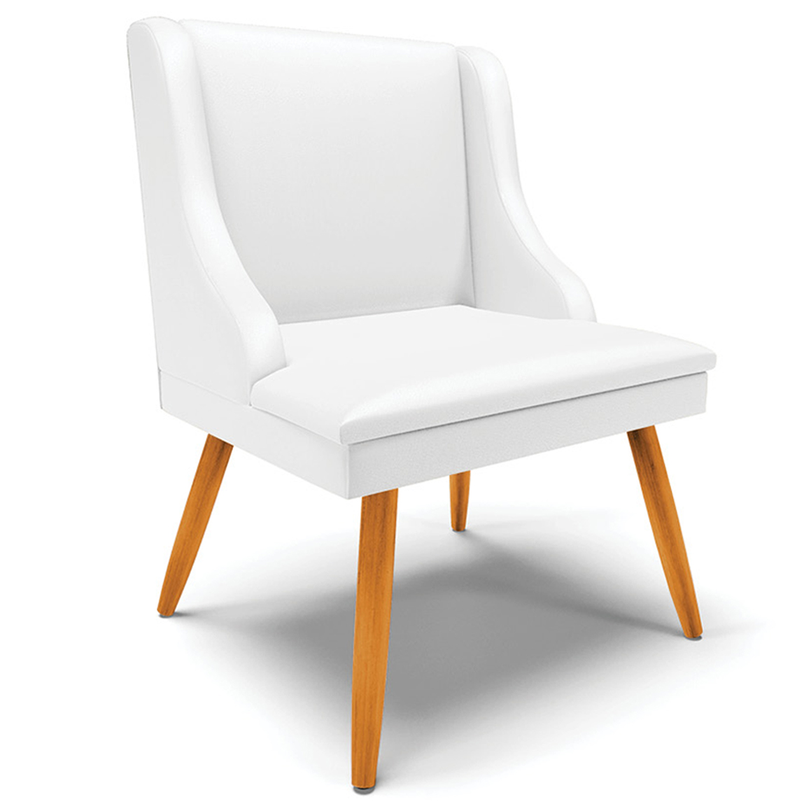 Kit 5 Cadeiras Decorativas Sala de Jantar Pés Palito de Madeira Firenze PU Branco Fosco/Natural G19 - Gran Belo