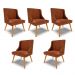Kit 5 Cadeiras Decorativas Sala de Jantar Pés Palito de Madeira Firenze PU Nozes/Natural G19 - Gran Belo