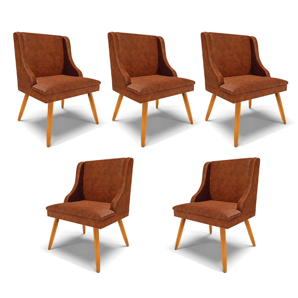 Kit 5 Cadeiras Decorativas Sala de Jantar Pés Palito de Madeira Firenze PU Nozes/Natural G19 - Gran Belo