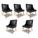 Kit 5 Cadeiras Decorativas Sala de Jantar Pés Palito de Madeira Firenze PU Preto Brilho/Natural G19 - Gran Belo