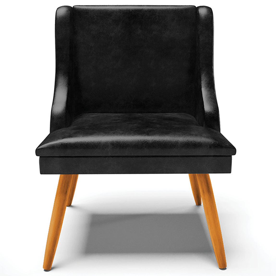 Kit 5 Cadeiras Decorativas Sala de Jantar Pés Palito de Madeira Firenze PU Preto Brilho/Natural G19 - Gran Belo