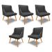 Kit 5 Cadeiras Decorativas Sala de Jantar Pés Palito de Madeira Firenze PU Preto Fosco/Natural G19 - Gran Belo