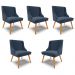 Kit 5 Cadeiras Decorativas Sala de Jantar Pés Palito de Madeira Firenze Suede Azul Marinho/Natural G19 - Gran Belo