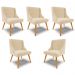 Kit 5 Cadeiras Decorativas Sala de Jantar Pés Palito de Madeira Firenze Suede Bege/Natural G19 - Gran Belo