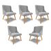 Kit 5 Cadeiras Decorativas Sala de Jantar Pés Palito de Madeira Firenze Suede Cinza/Natural G19 - Gran Belo