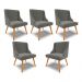 Kit 5 Cadeiras Decorativas Sala de Jantar Pés Palito de Madeira Firenze Suede Grafite/Natural G19 - Gran Belo