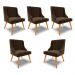Kit 5 Cadeiras Decorativas Sala de Jantar Pés Palito de Madeira Firenze Suede Marrom/Natural G19 - Gran Belo