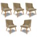 Kit 5 Cadeiras Decorativas Sala de Jantar Pés Palito de Madeira Firenze Suede Nude/Natural G19 - Gran Belo
