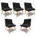 Kit 5 Cadeiras Decorativas Sala de Jantar Pés Palito de Madeira Firenze Suede Preto/Natural G19 - Gran Belo