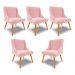 Kit 5 Cadeiras Decorativas Sala de Jantar Pés Palito de Madeira Firenze Suede Rosa Bebê/Natural G19 - Gran Belo