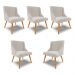 Kit 5 Cadeiras Decorativas Sala de Jantar Pés Palito de Madeira Firenze Veludo Cinza/Natural G19 - Gran Belo