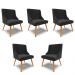 Kit 5 Cadeiras Decorativas Sala de Jantar Pés Palito de Madeira Firenze Veludo Preto/Natural G19 - Gran Belo