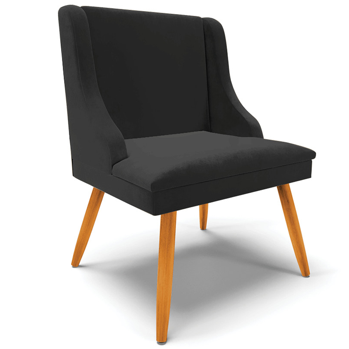 Kit 5 Cadeiras Decorativas Sala de Jantar Pés Palito de Madeira Firenze Veludo Preto/Natural G19 - Gran Belo