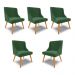 Kit 5 Cadeiras Decorativas Sala de Jantar Pés Palito de Madeira Firenze Veludo Verde/Natural G19 - Gran Belo