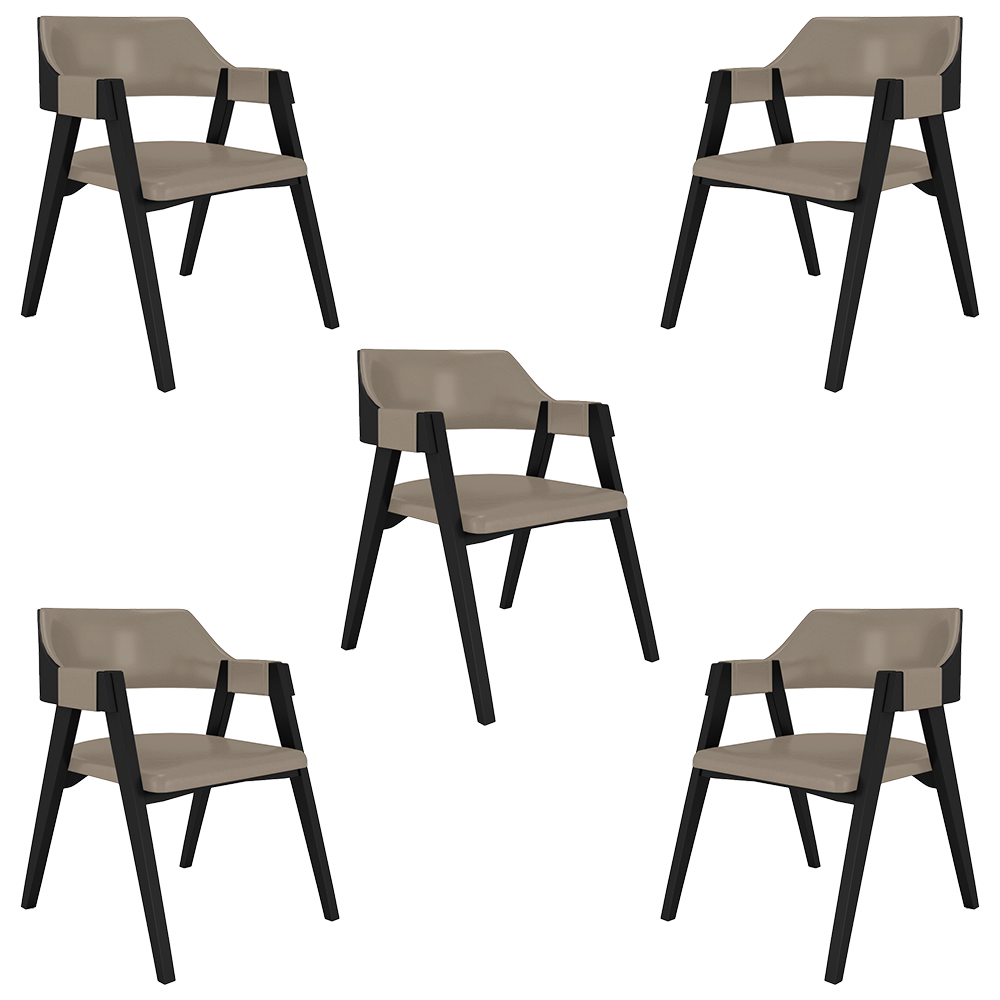Kit 5 Cadeiras Sala de Jantar e Jogos Carteados Madeira Maciça Poker PU Nude/Preto G42 - Gran Belo