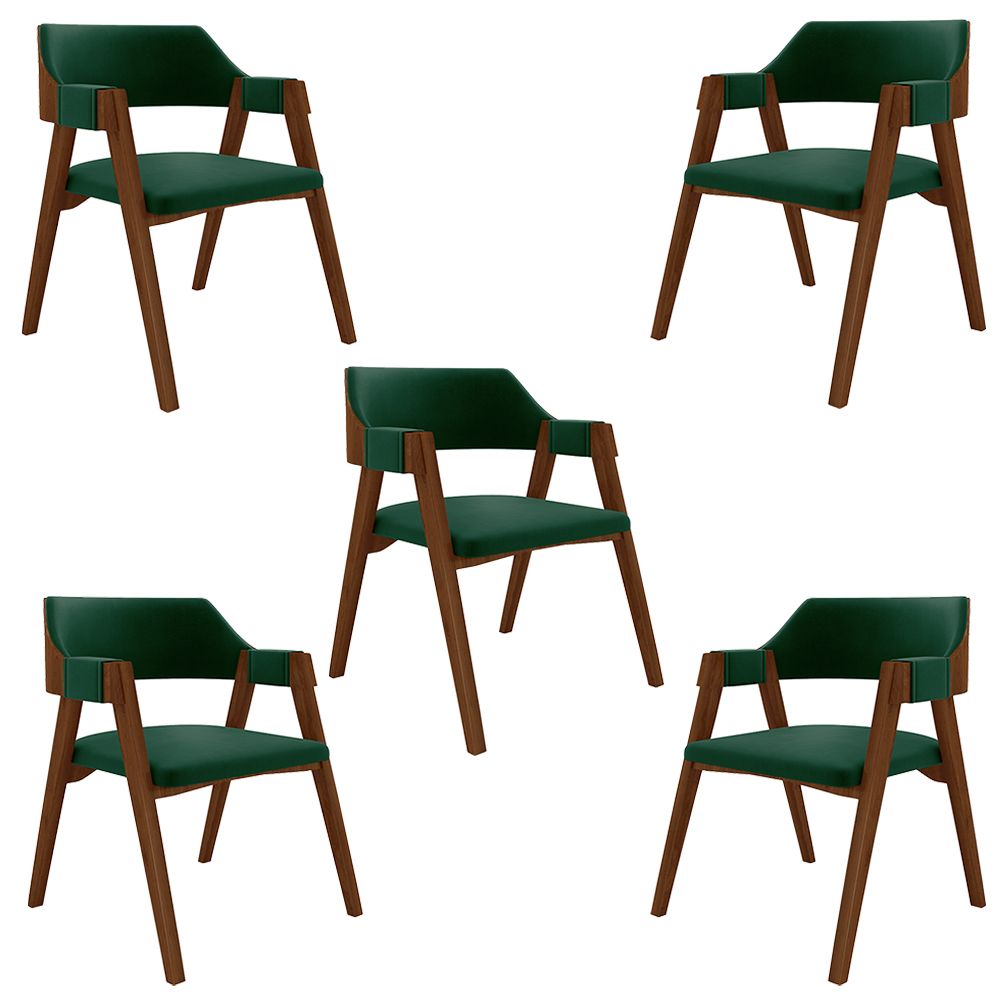 Kit 5 Cadeiras Sala de Jantar e Jogos Carteados Madeira Maciça Poker Veludo Verde/Imbuia G42 - Gran Belo
