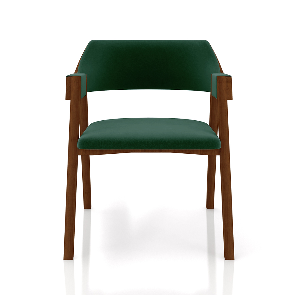 Kit 5 Cadeiras Sala de Jantar e Jogos Carteados Madeira Maciça Poker Veludo Verde/Imbuia G42 - Gran Belo