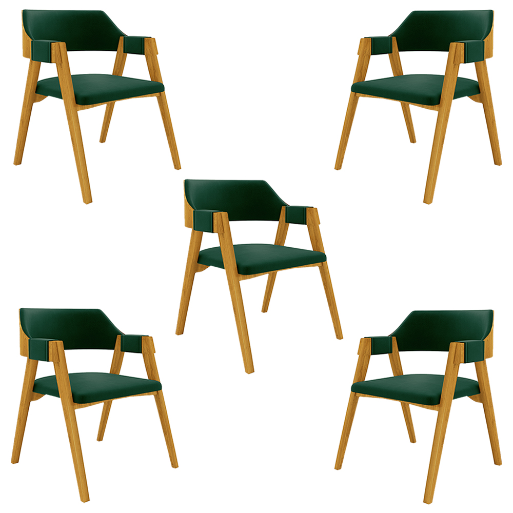 Kit 5 Cadeiras Sala de Jantar e Jogos Carteados Madeira Maciça Poker Veludo Verde/Mel G42 - Gran Belo