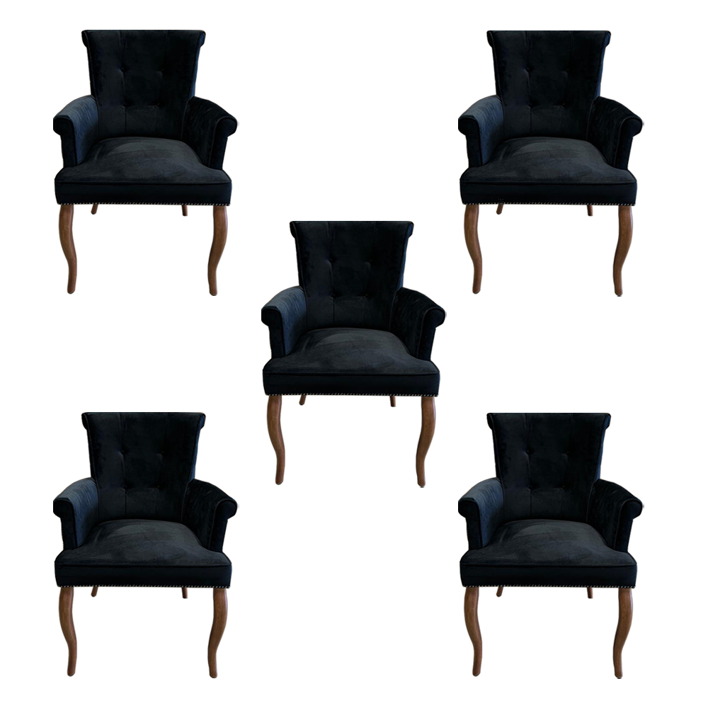 Kit 5 Cadeiras de Jantar Belford Veludo Preto Pés de Madeira Design Sofisticado G48 -  Gran Belo
