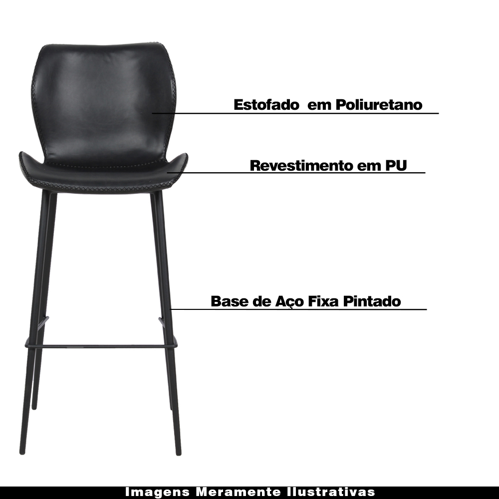 Kit 6 Banquetas Base Aço Fixa Naboo PU Preto G56 - Gran Belo