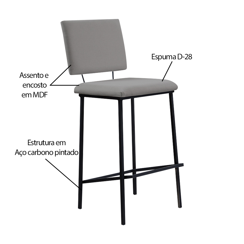 Kit 6 Banquetas Fixa Decorativa Base de Aço Marcius Linho Cinza G17 - Gran Belo