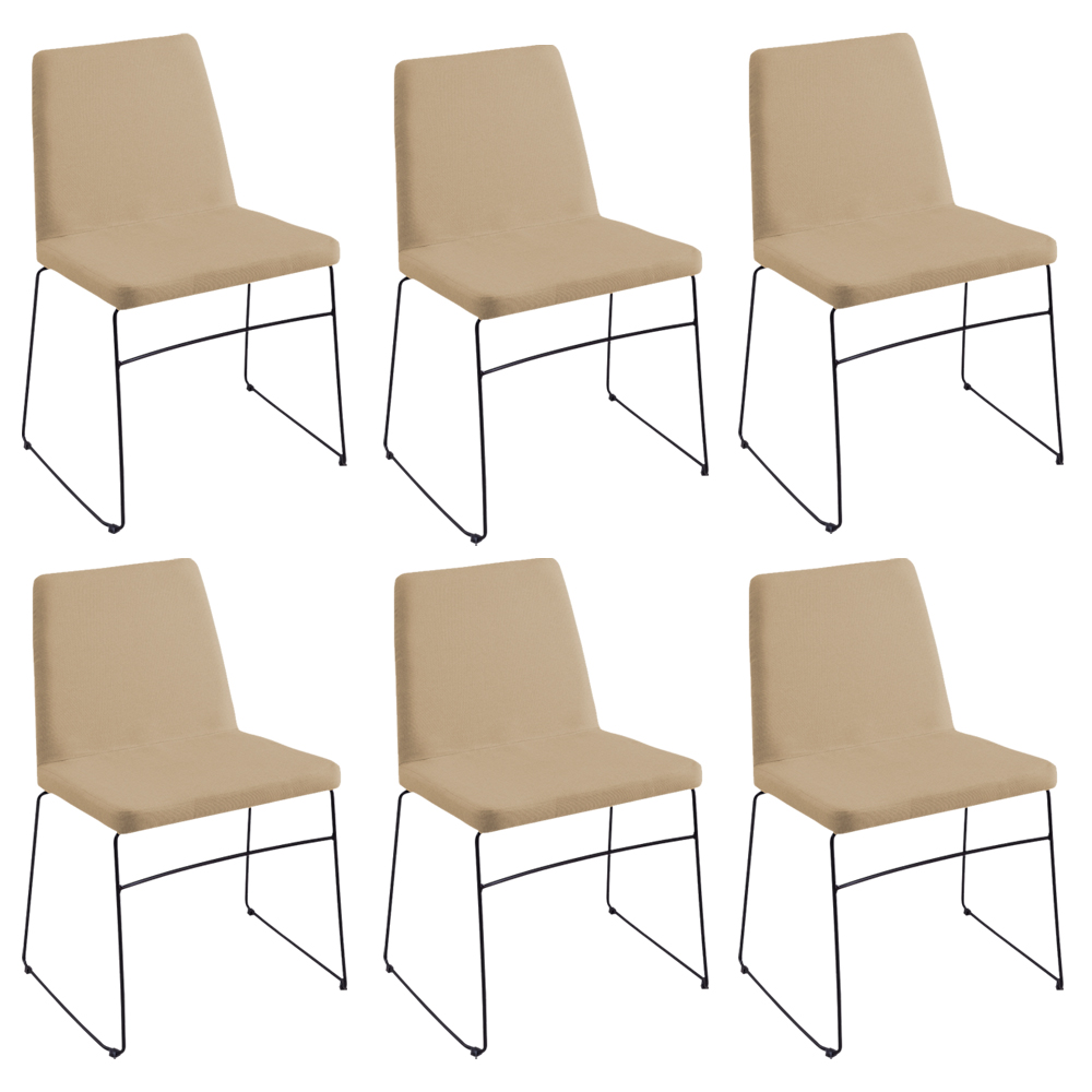 Kit 6 Cadeiras Decorativa Sala de Jantar Anne Linho Bege G17 - Gran Belo