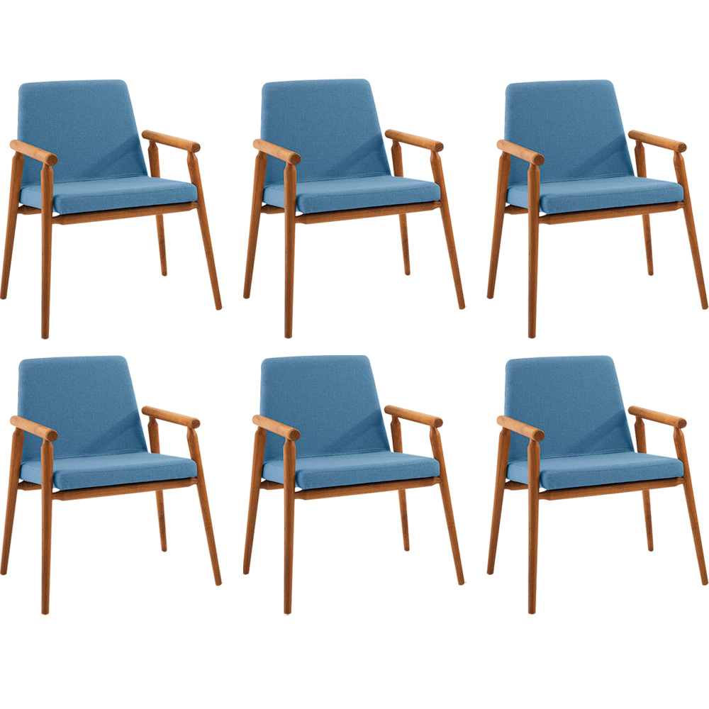Kit 6 Cadeiras Decorativa Sala de Jantar Sidnei Linho Azul G17 - Gran Belo