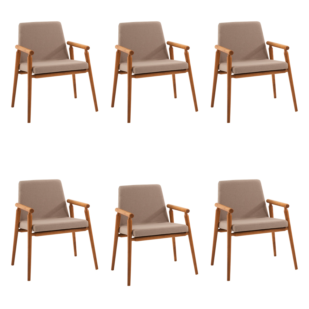 Kit 6 Cadeiras Decorativa Sala de Jantar Sidnei Linho Bege G17 - Gran Belo