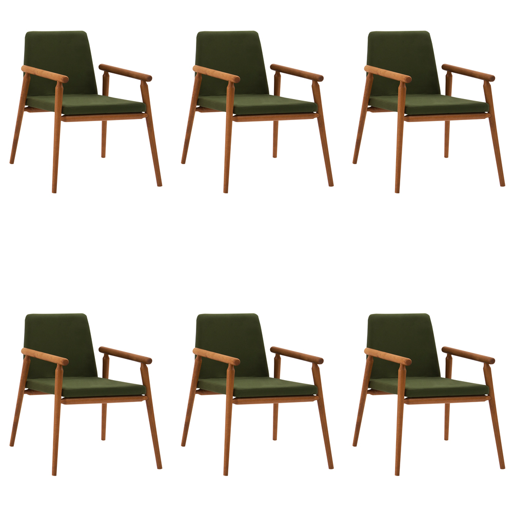 Kit 6 Cadeiras Decorativa Sala de Jantar Sidnei Veludo Verde G17 - Gran Belo