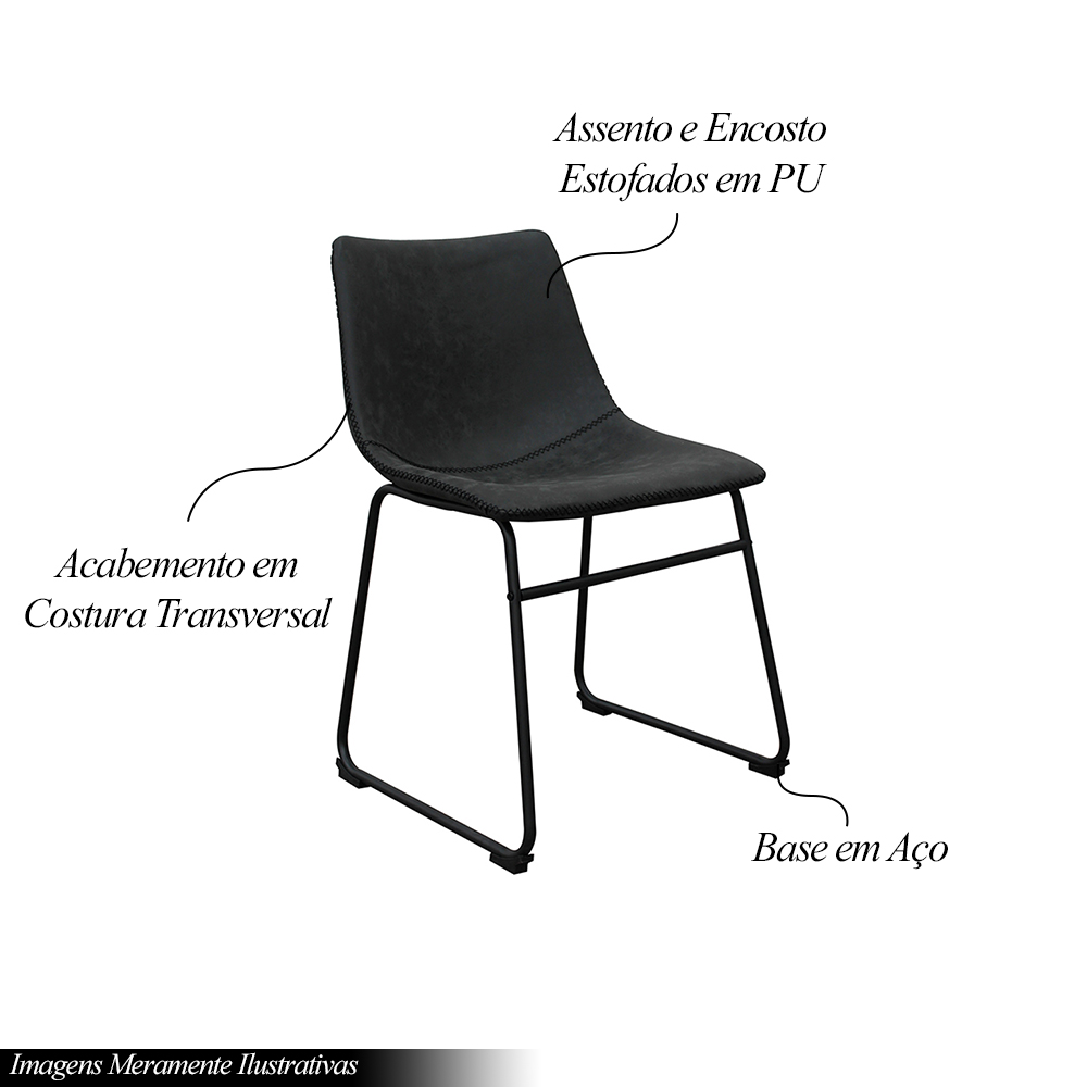 Kit 6 Cadeiras Decorativas Marquezine Sala de Jantar PU Base Aço Preto G56 - Gran Belo