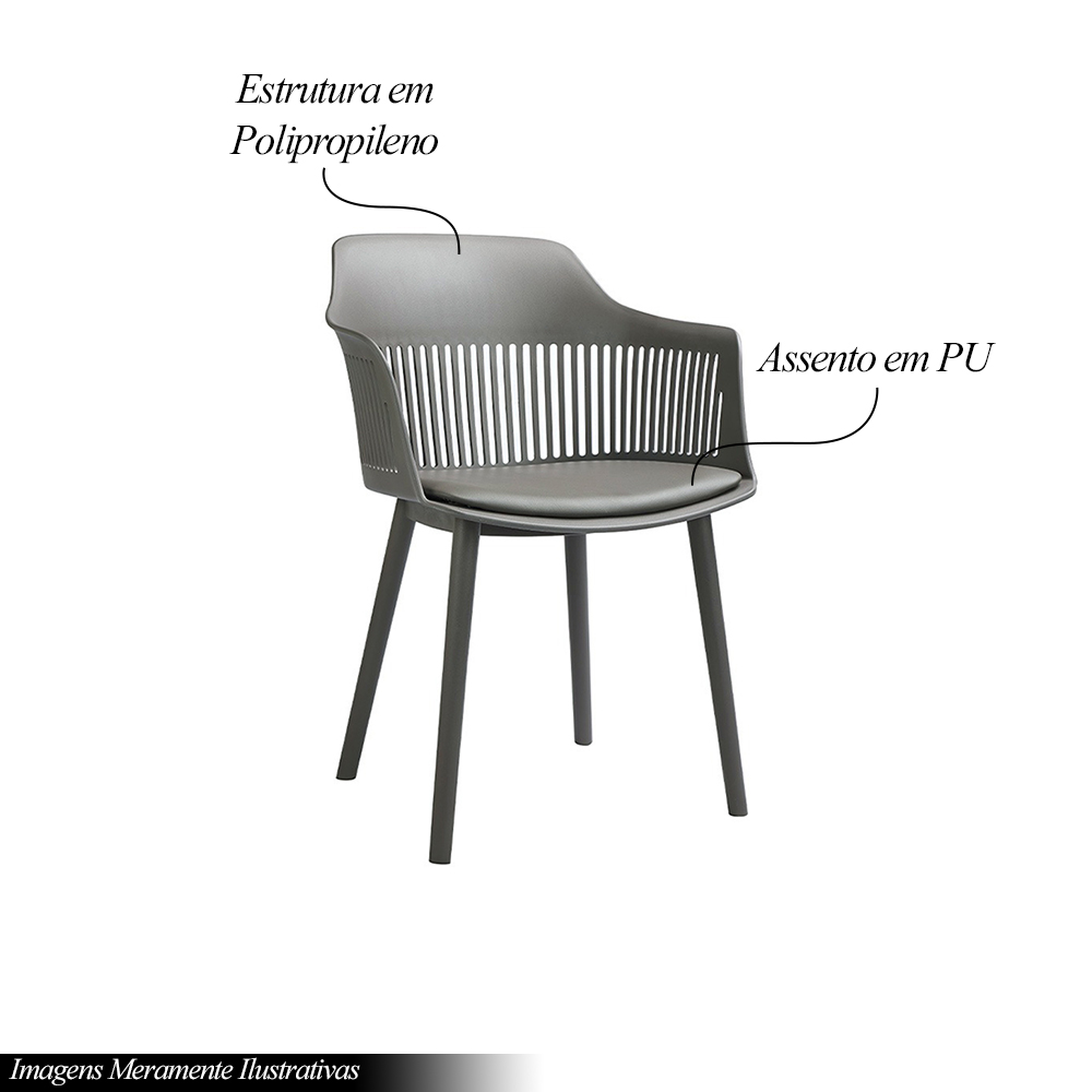 Kit 6 Cadeiras Decorativas Prescott Sala de Jantar PP/PU Cinza G56 - Gran Belo