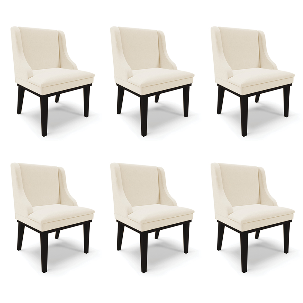 Kit 6 Cadeiras Decorativas Sala de Jantar Base Fixa de Madeira Firenze Linho Bege/Preto G19 - Gran Belo
