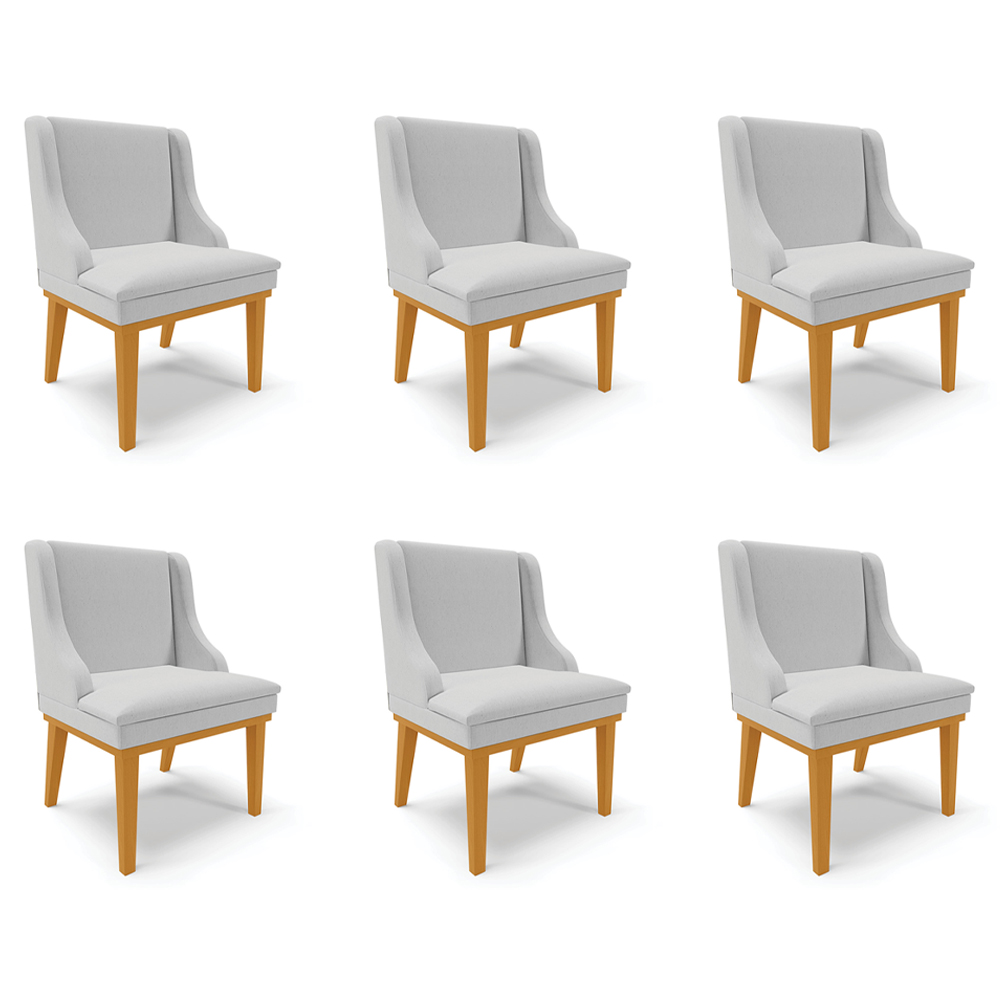 Kit 6 Cadeiras Decorativas Sala de Jantar Base Fixa de Madeira Firenze Linho Cinza/Castanho G19 - Gran Belo