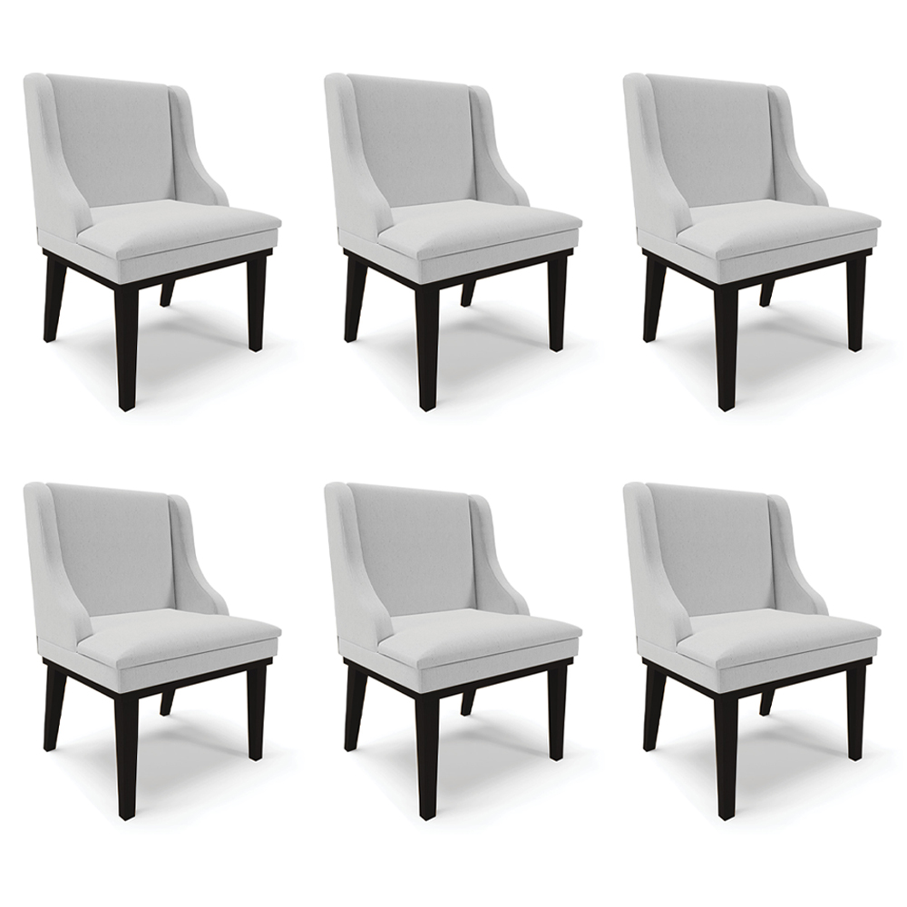 Kit 6 Cadeiras Decorativas Sala de Jantar Base Fixa de Madeira Firenze Linho Cinza/Preto G19 - Gran Belo