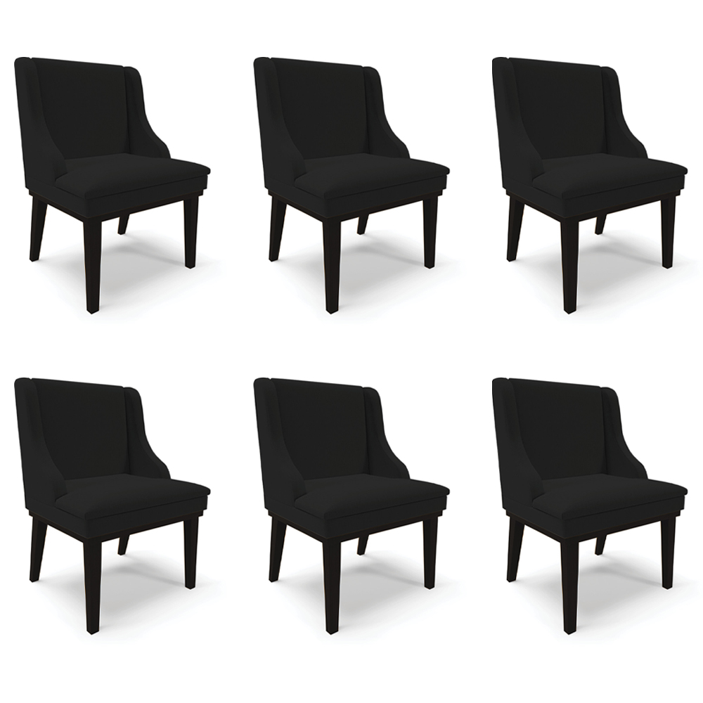 Kit 6 Cadeiras Decorativas Sala de Jantar Base Fixa de Madeira Firenze Linho Preto G19 - Gran Belo