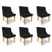 Kit 6 Cadeiras Decorativas Sala de Jantar Base Fixa de Madeira Firenze Linho Preto/Castanho G19 - Gran Belo