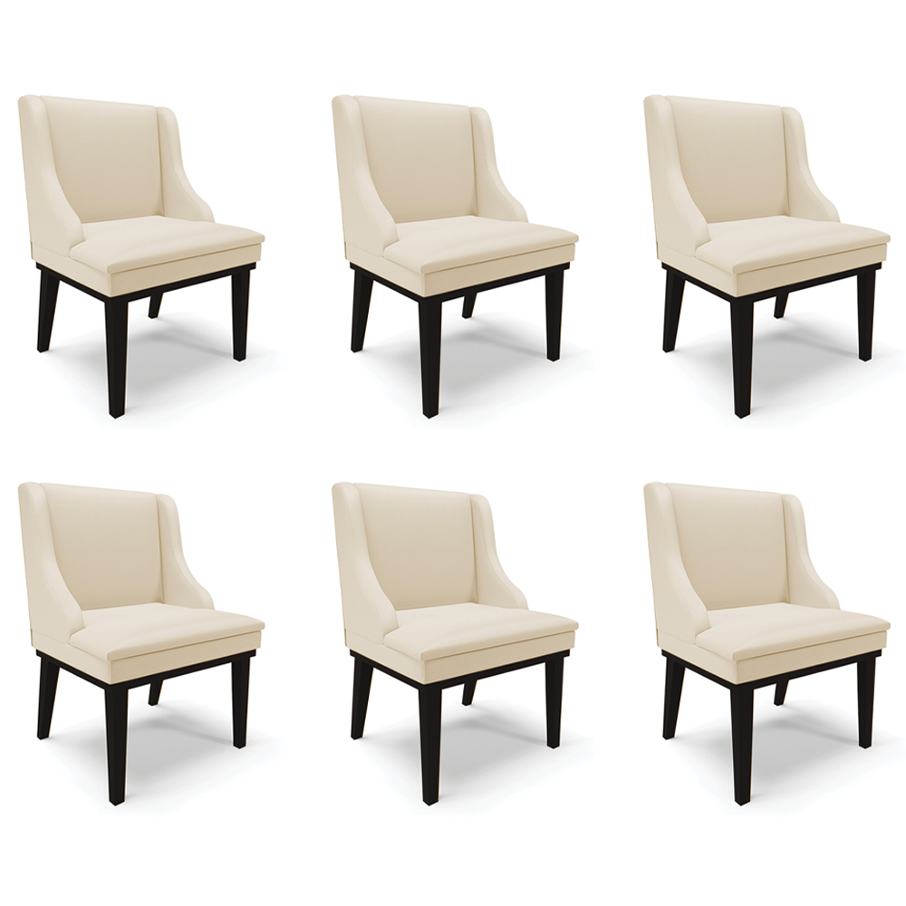 Kit 6 Cadeiras Decorativas Sala de Jantar Base Fixa de Madeira Firenze PU Bege/Preto G19 - Gran Belo