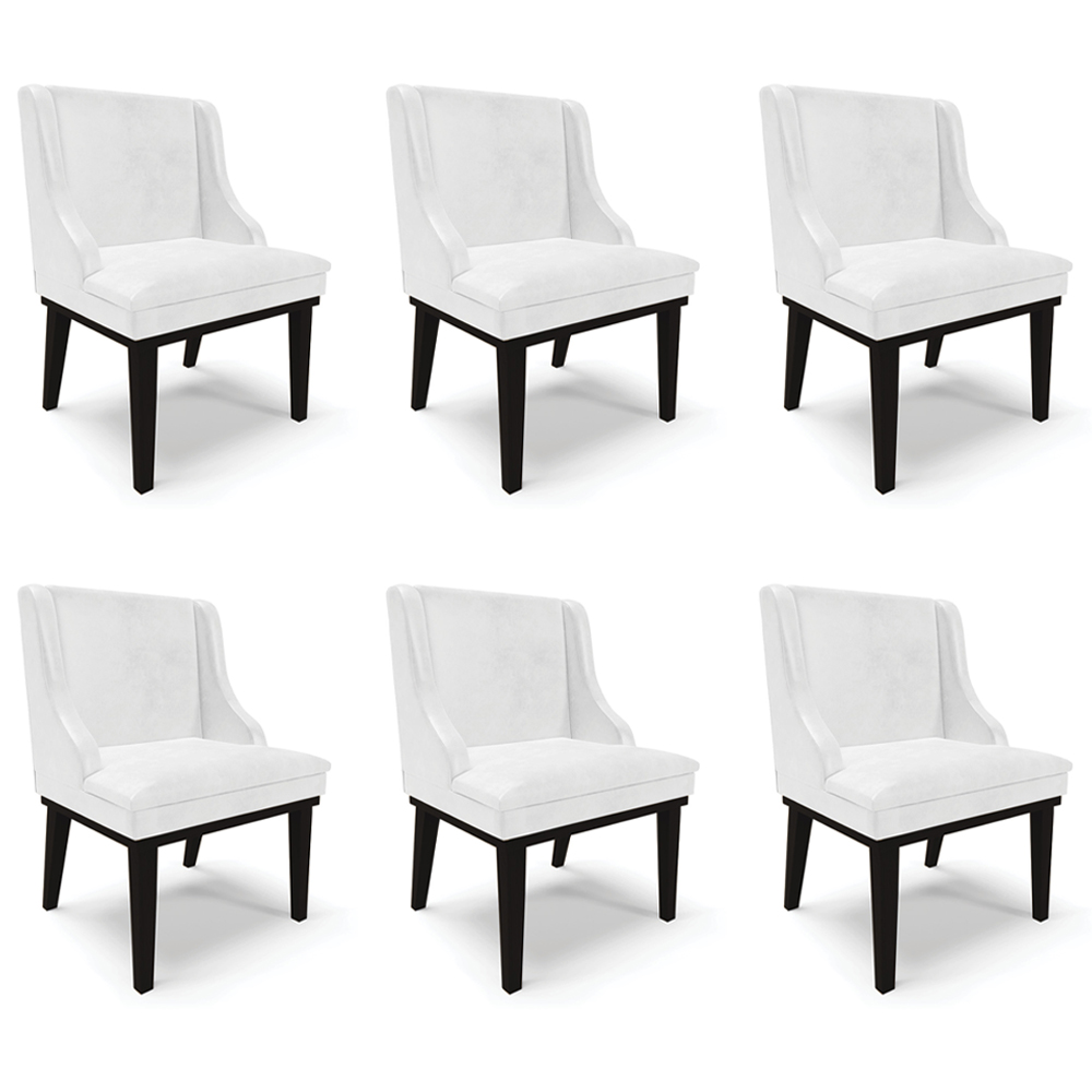 Kit 6 Cadeiras Decorativas Sala de Jantar Base Fixa de Madeira Firenze PU Branco Brilho/Preto G19 - Gran Belo