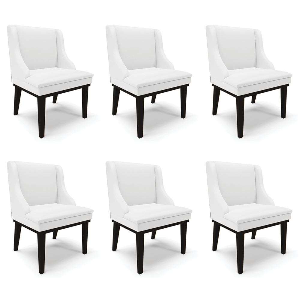 Kit 6 Cadeiras Decorativas Sala de Jantar Base Fixa de Madeira Firenze PU Branco Fosco/Preto G19 - Gran Belo