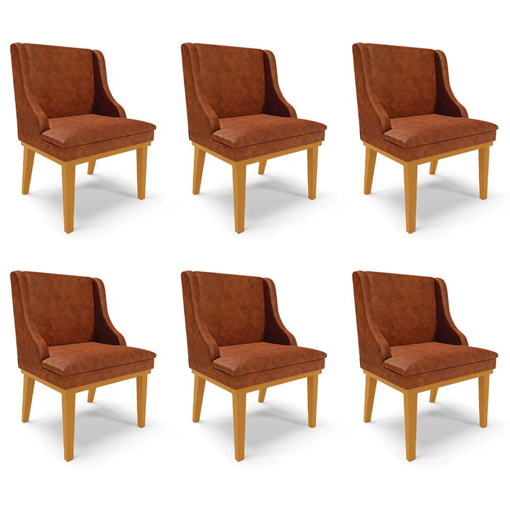 Kit 6 Cadeiras Decorativas Sala de Jantar Base Fixa de Madeira Firenze PU Nozes/Castanho G19 - Gran Belo