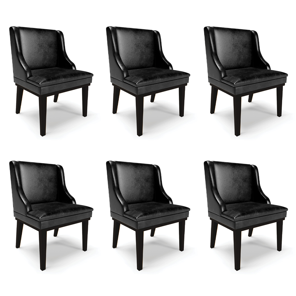 Kit 6 Cadeiras Decorativas Sala de Jantar Base Fixa de Madeira Firenze PU Preto Brilho G19 - Gran Belo