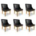 Kit 6 Cadeiras Decorativas Sala de Jantar Base Fixa de Madeira Firenze PU Preto Brilho/Castanho G19 - Gran Belo