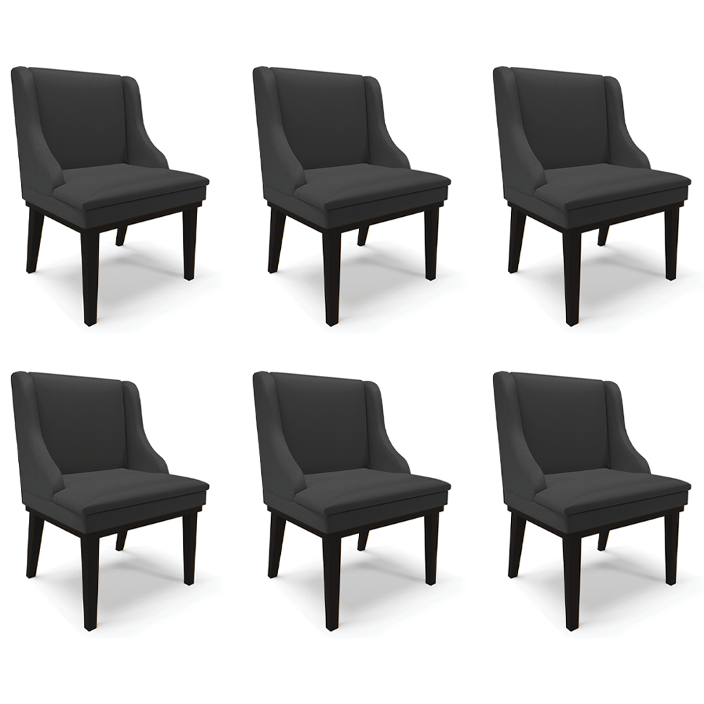 Kit 6 Cadeiras Decorativas Sala de Jantar Base Fixa de Madeira Firenze PU Preto Fosco G19 - Gran Belo