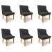 Kit 6 Cadeiras Decorativas Sala de Jantar Base Fixa de Madeira Firenze PU Preto Fosco/Castanho G19 - Gran Belo