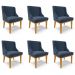 Kit 6 Cadeiras Decorativas Sala de Jantar Base Fixa de Madeira Firenze Suede Azul Marinho/Castanho G19 - Gran Belo