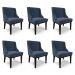 Kit 6 Cadeiras Decorativas Sala de Jantar Base Fixa de Madeira Firenze Suede Azul Marinho/Preto G19 - Gran Belo