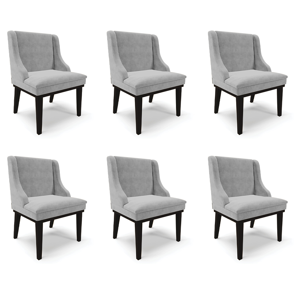Kit 6 Cadeiras Decorativas Sala de Jantar Base Fixa de Madeira Firenze Suede Cinza/Preto G19 - Gran Belo