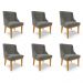 Kit 6 Cadeiras Decorativas Sala de Jantar Base Fixa de Madeira Firenze Suede Grafite/Castanho G19 - Gran Belo
