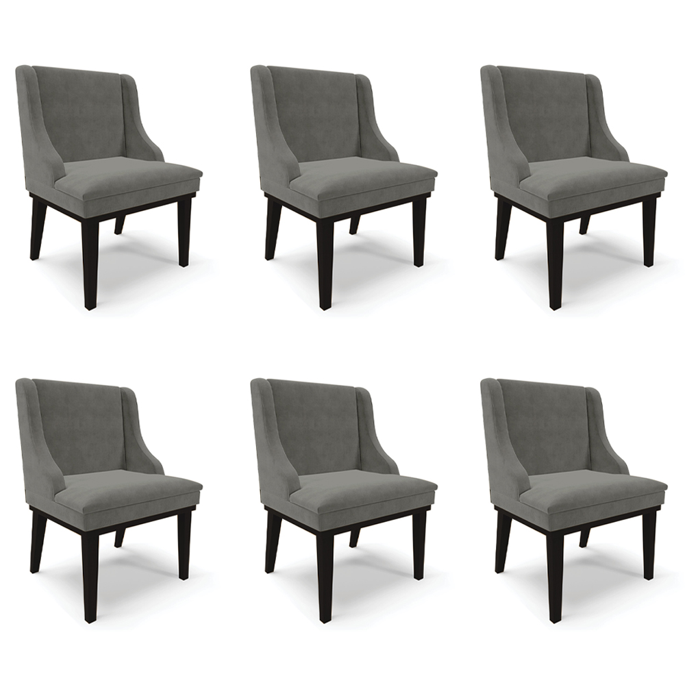 Kit 6 Cadeiras Decorativas Sala de Jantar Base Fixa de Madeira Firenze Suede Grafite/Preto G19 - Gran Belo